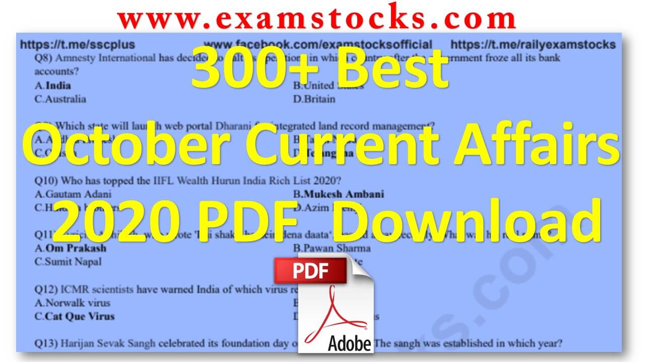 300+ Best October Current Affairs 2020 PDF Download