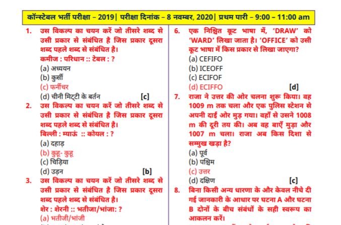 Rajasthan Police Question Paper PDF 2020 & Answer Key