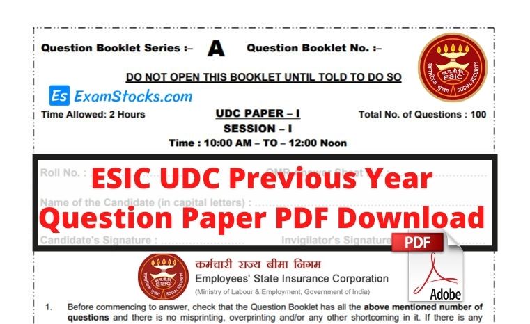 ESIC UDC Previous Year Question Paper PDF Download
