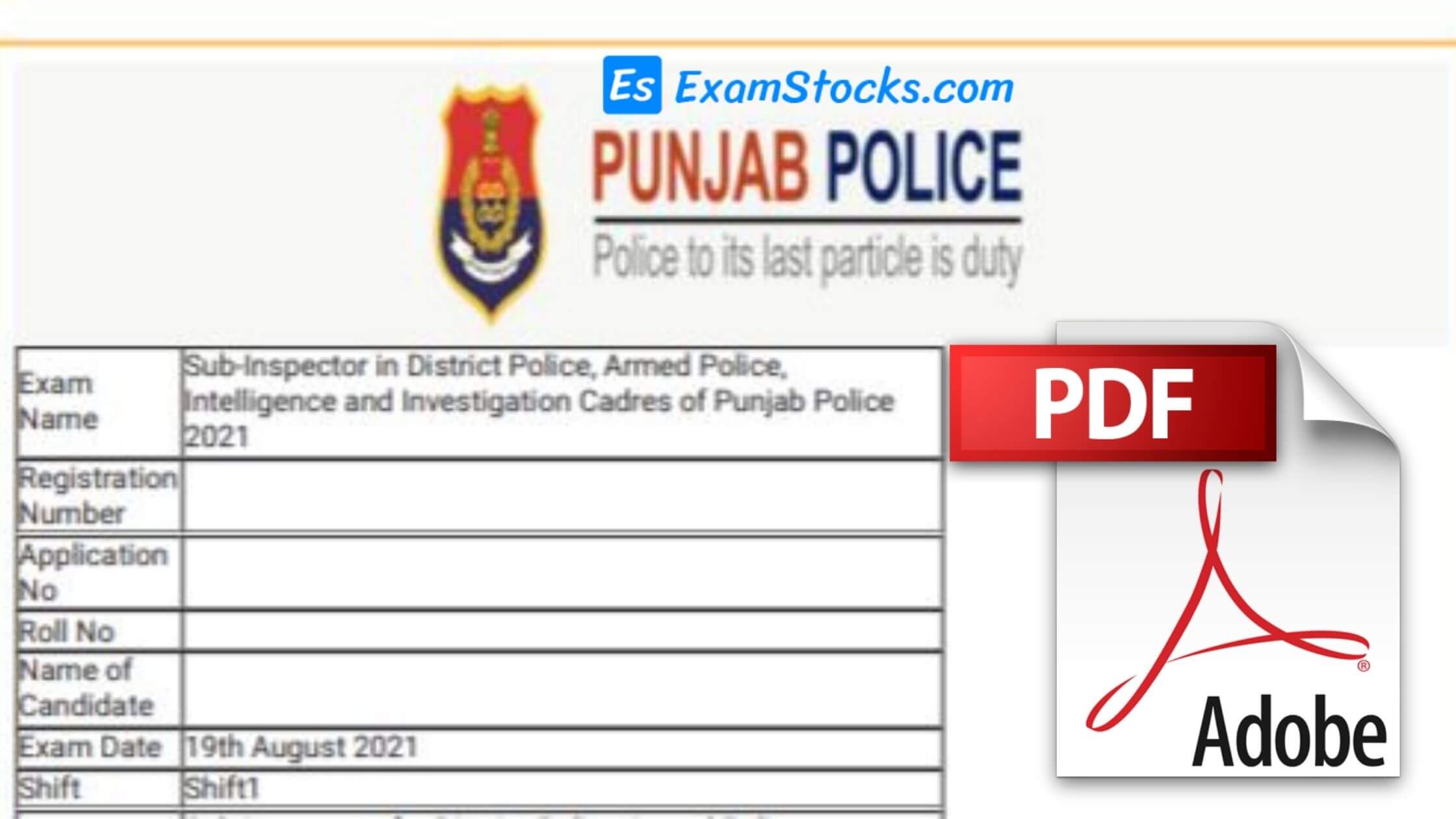Punjab Police Previous Year Question Paper PDF