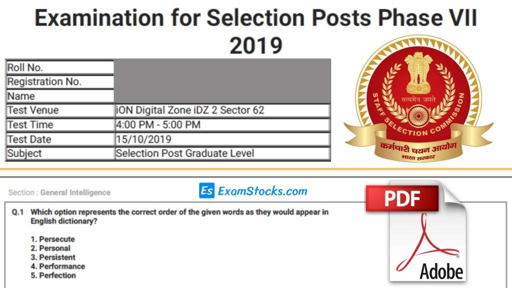 SSC Selection Post Previous Year Papers PDF