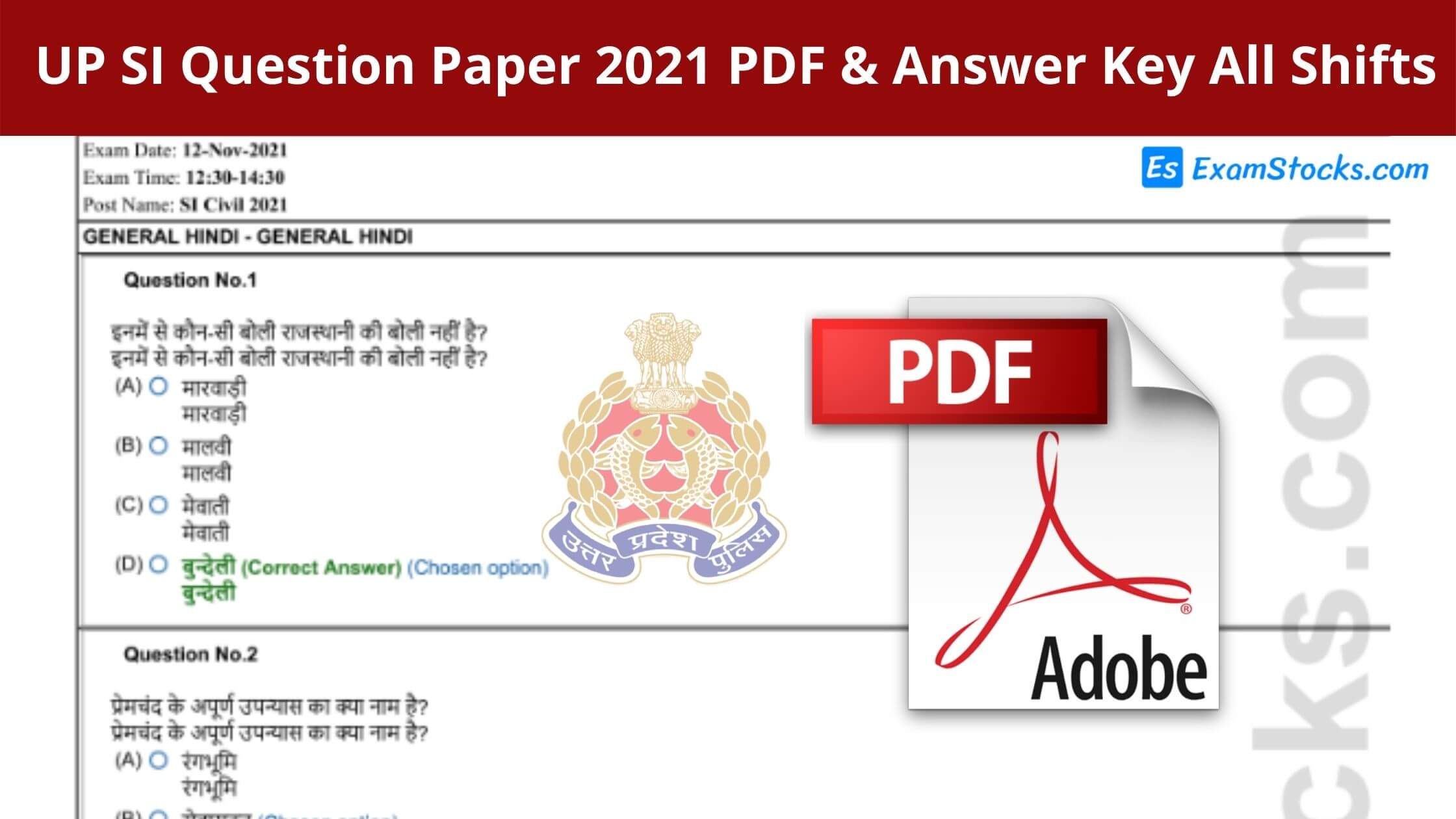 UP SI Question Paper 2021 PDF