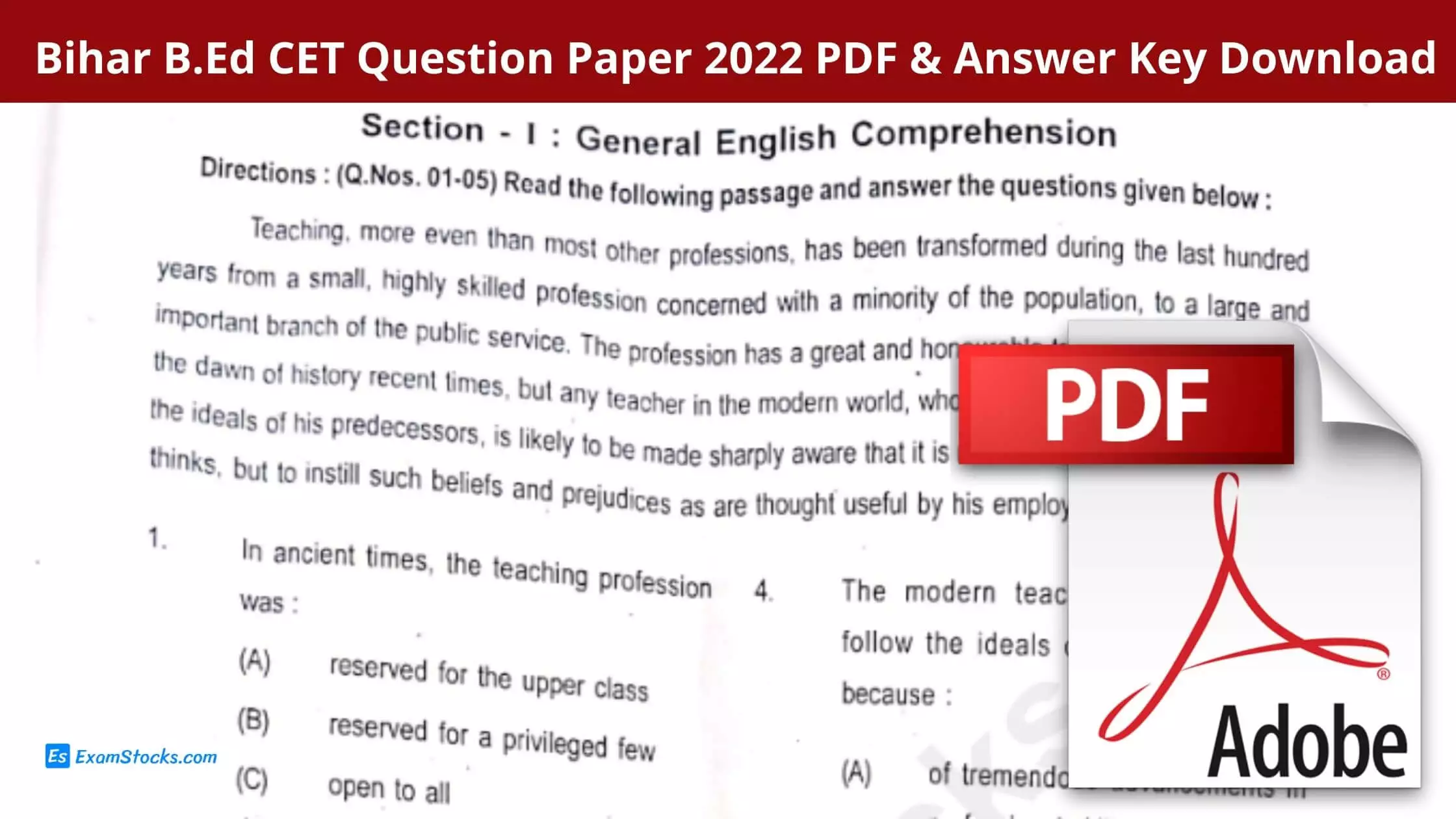 Bihar B.Ed CET Question Paper 2022 PDF