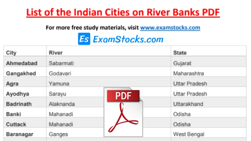 List of the Indian Cities on River Banks PDF