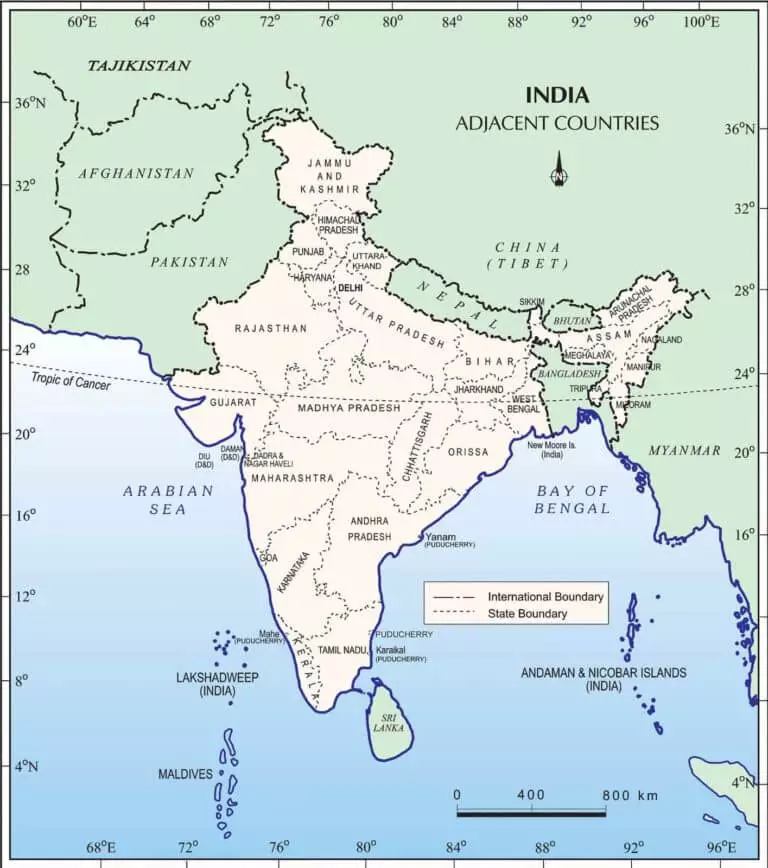 Neighbouring countries of India Map