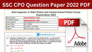 SSC CPO Question Paper 2022 PDF