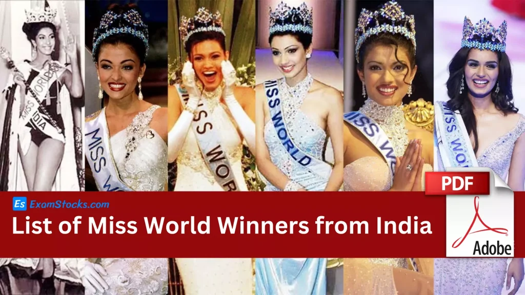List of Miss World Winners from India