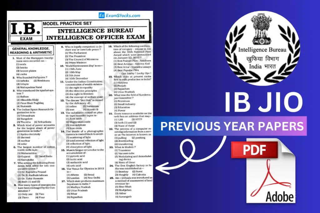 IB JIO Previous Year Question Papers PDF Download