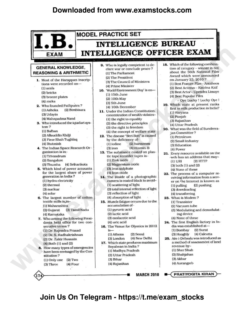 IB Junior Intelligence Officer Previous Year Papers PDF