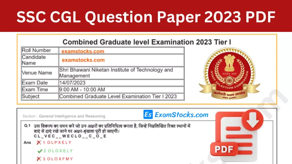 SSC CGL Question Paper 2023 PDF