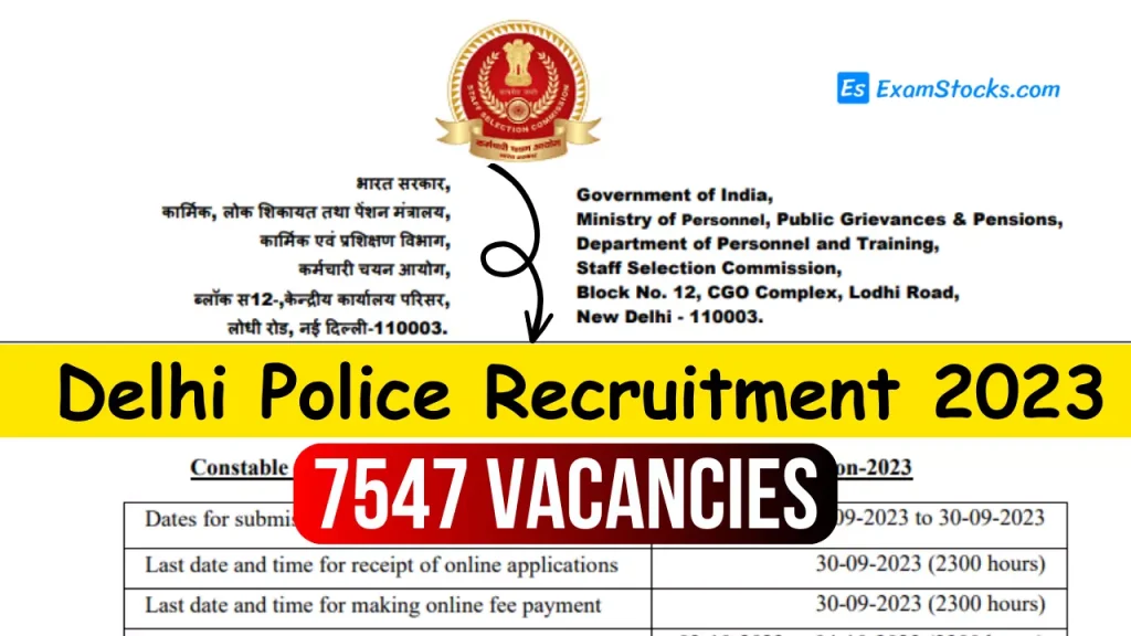 Delhi Police Constable 2023 Notification
