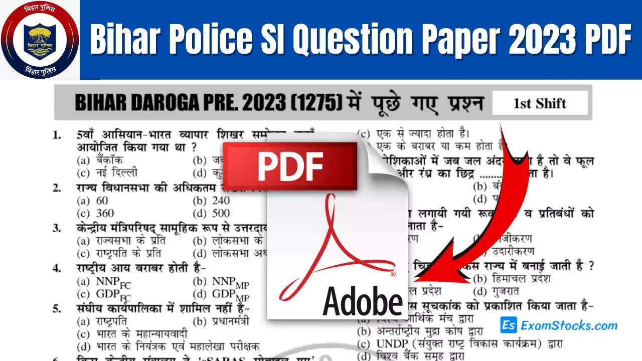 Bihar Police SI Question Paper 2023 PDF