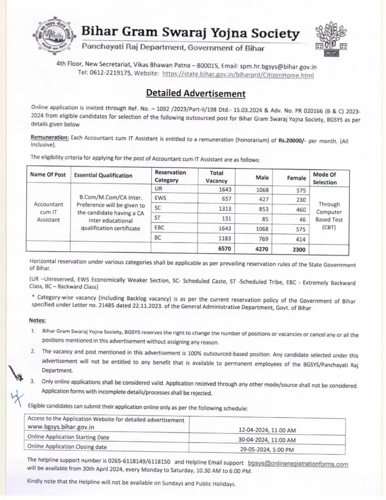 Bihar Lekhpal IT Sahayak Notification 2024 PDF