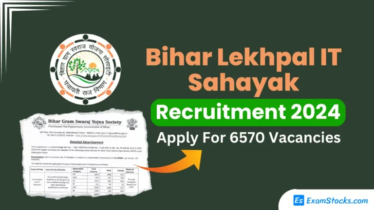 Bihar Lekhpal IT Sahayak Recruitment 2024, Online Apply For 6570 Vacancies